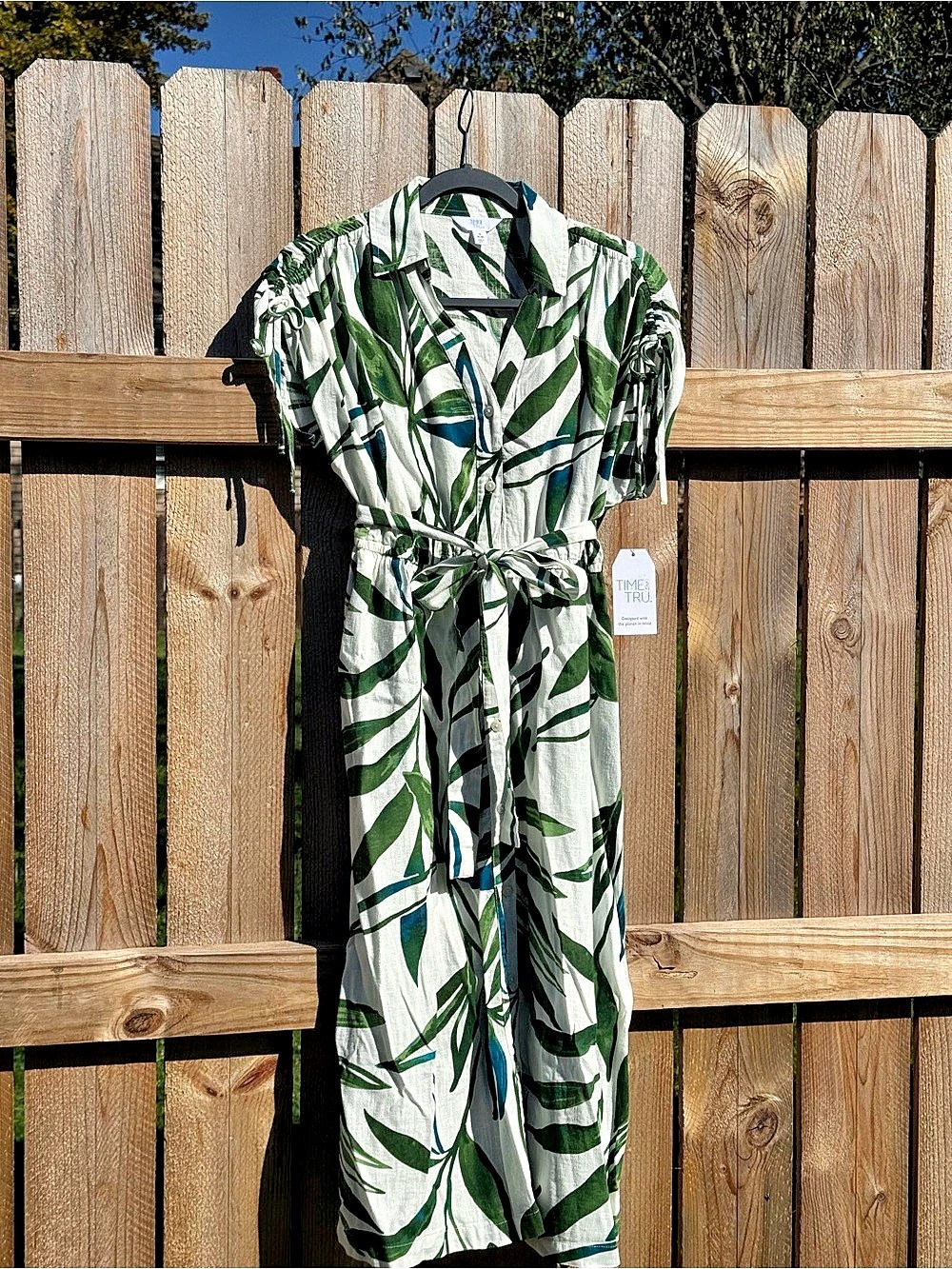NEW Time and Tru Linen Midi Shirt Dress Size Small 4/6 Tropical Beach Vacation